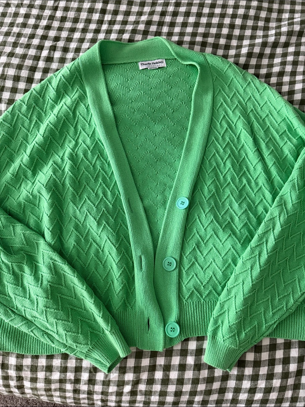 Charlie Holiday Vibrant Green Chevron Knit Cardigan